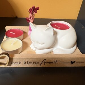 Teelichthalter Katze in Holzbox