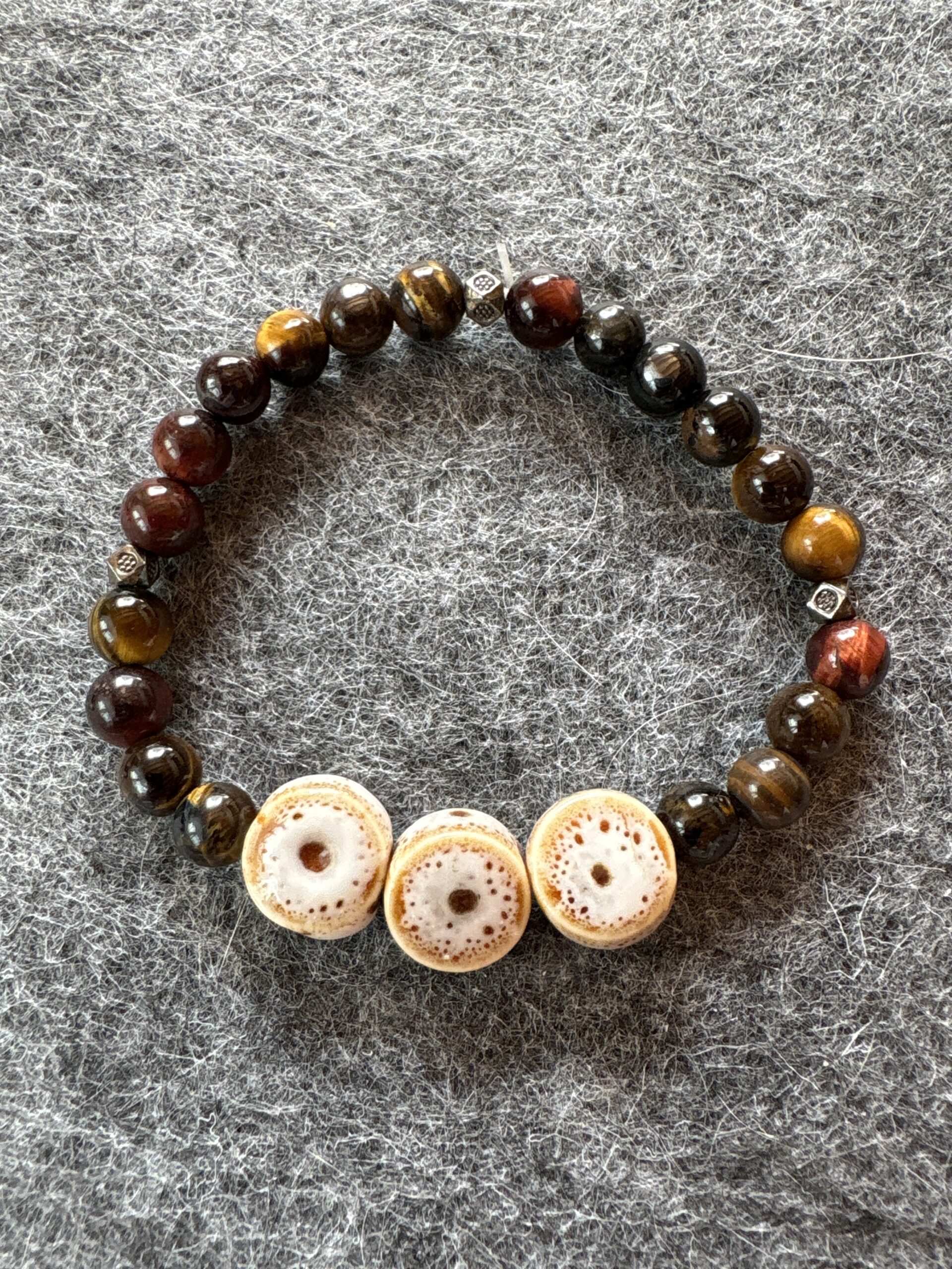 Armband elastic Edelstein Tigerauge +Keramik