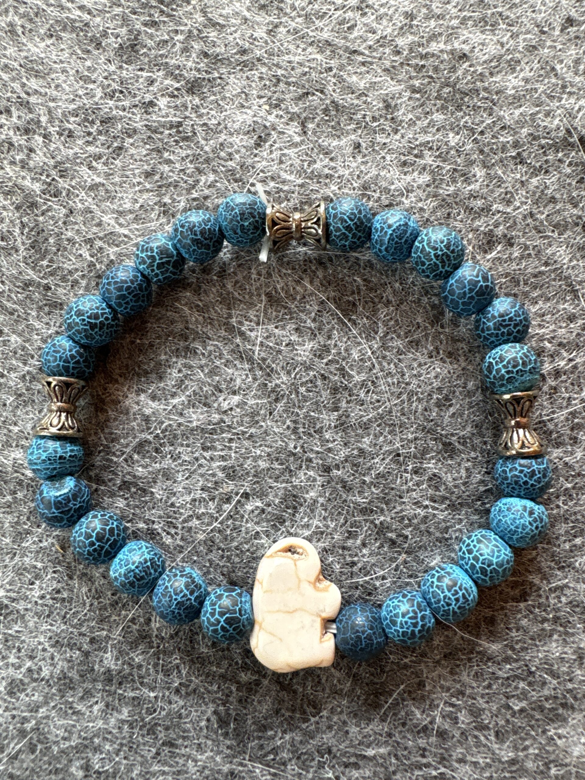 Armband elastic Edelstein blau matt mit Elefant