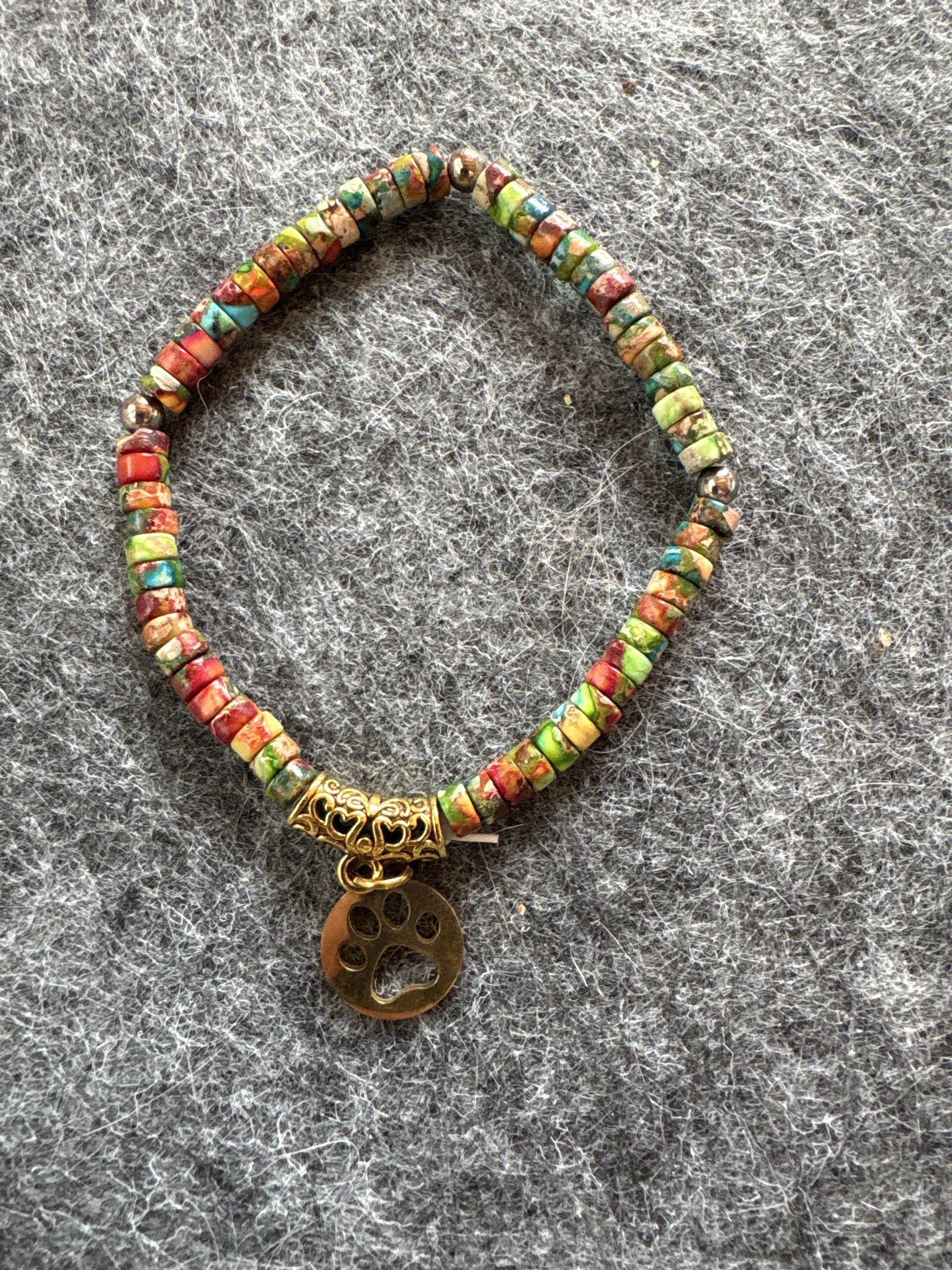 Armband elastic bunt gold mit Pfote