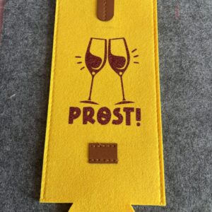 Filz Flaschentasche gelb Prost!